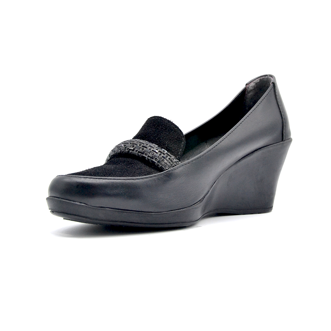 شوبوكس — شوبوكس | حذاء روكي 6سم طبي جلد طبيعي — موديل 57 — أسود — زاوية 3 — womens shoes iraq