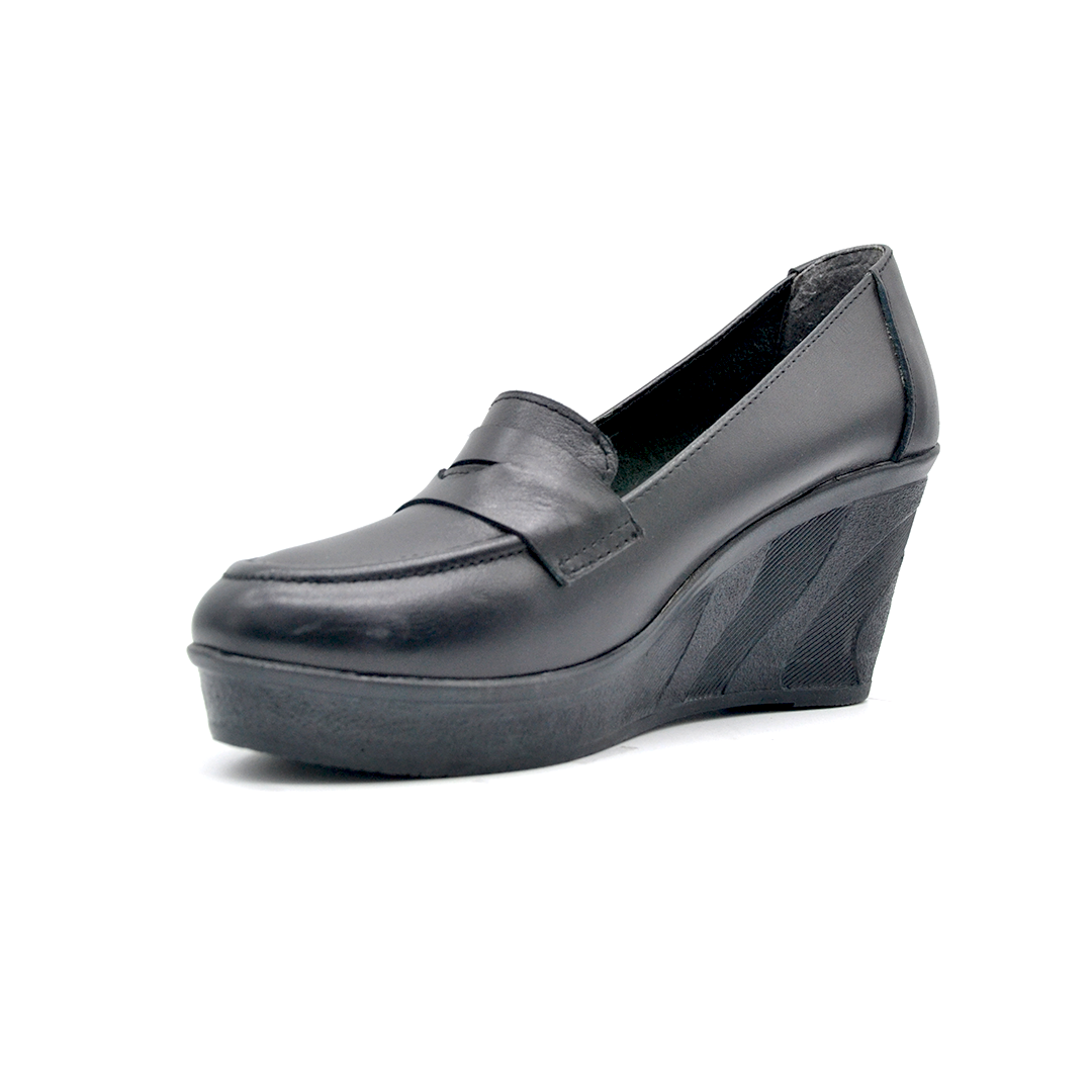 شوبوكس — شوبوكس | حذاء روكي 6سم طبي جلد طبيعي — موديل 65 — أسود — زاوية 3 — womens shoes iraq